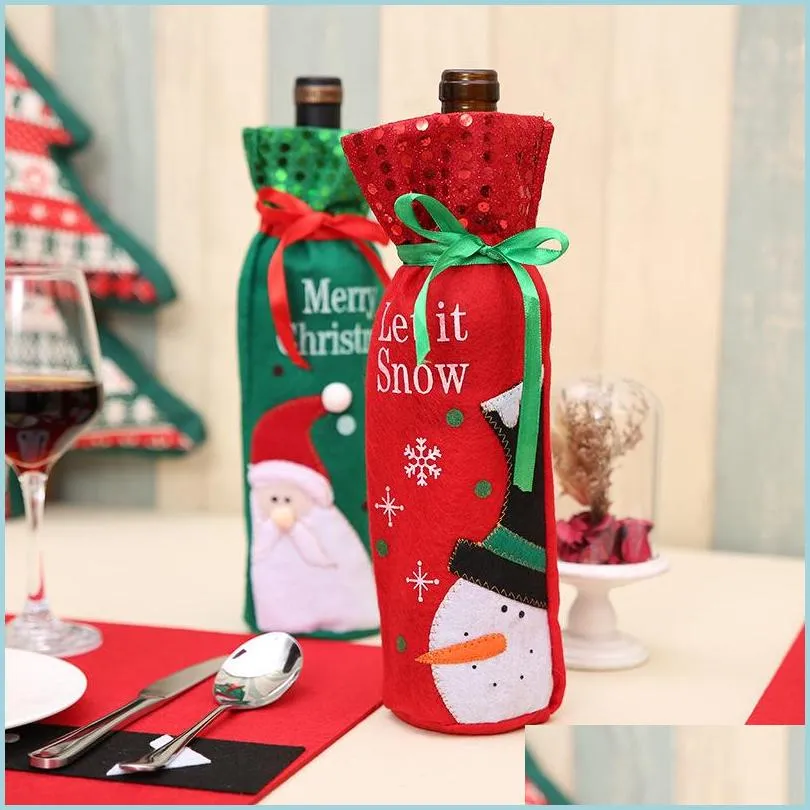 shiney paillette christams wine bottle cover santa snowman bottle case gift bags christmas decorations home decor