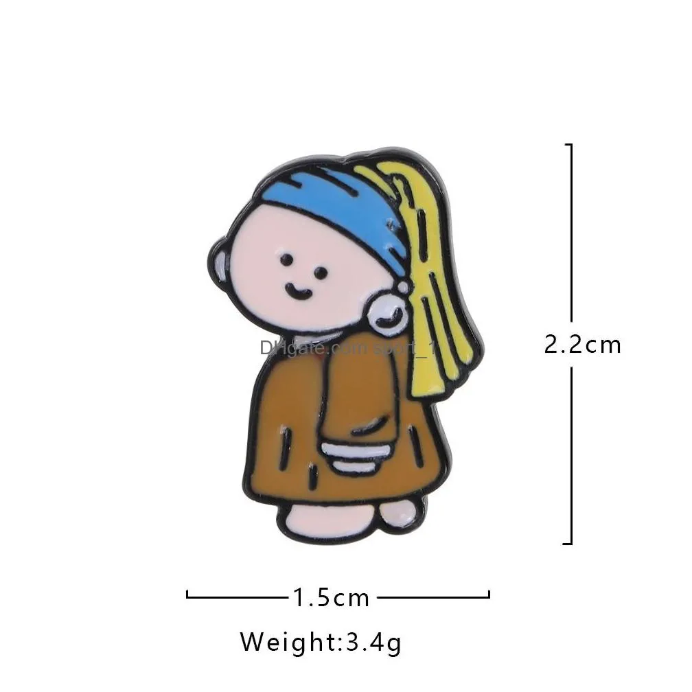 girl with a pearl earring pins cartoon figure brooch japanese style enamel brooches for women cute gift jewelry harajuku clothes badges denim shirt backpack