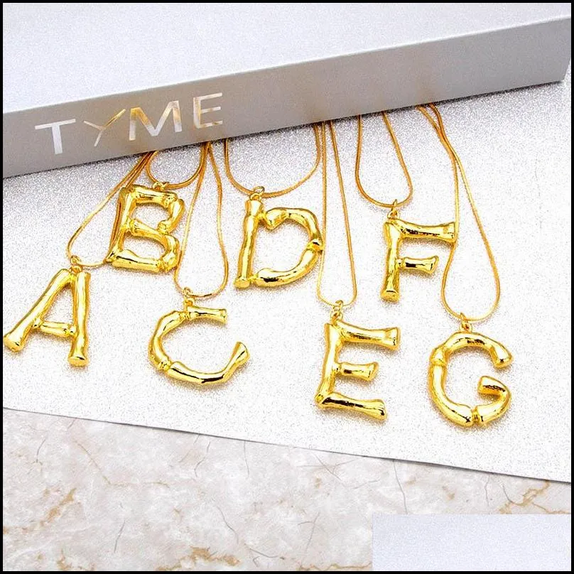 personalized 26 letter initial bamboo necklace for women alphabet pendant name necklace girl gold color snake chain diy jewelry