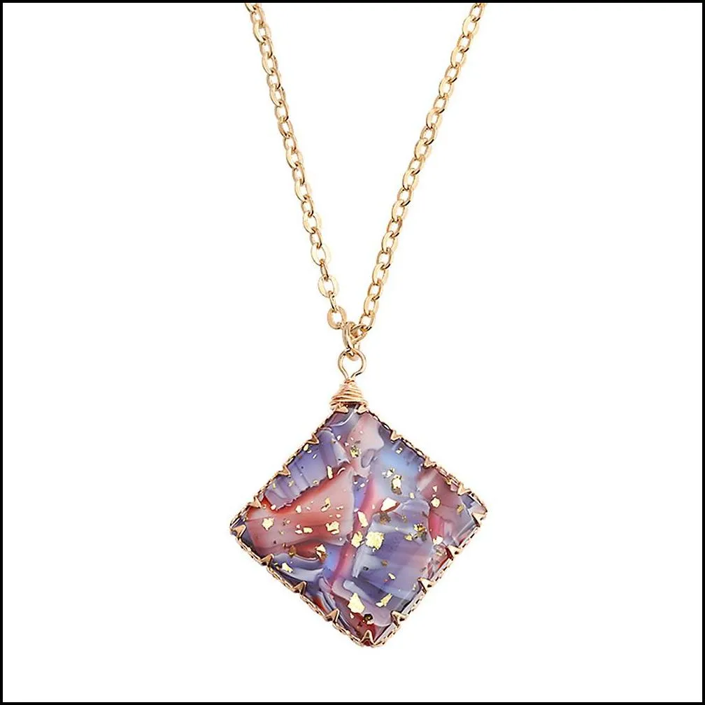 fashion resin stone druzy necklaces flower shell gold plated geometry stone pendant necklace for elegant women girls fashion jewelry