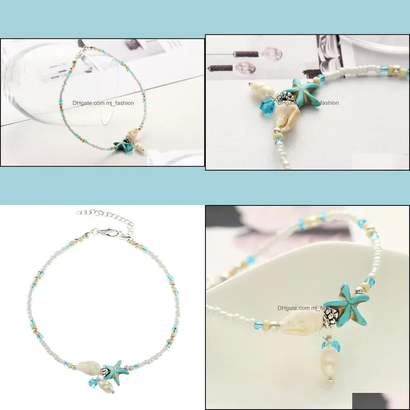 conch starfish pearl bead chain anklets bracelets beach foot chain fashion jewelry for women