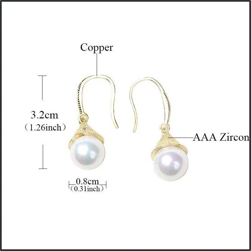 fashion imitation pearl crown cz drop earrings for women pave cubic zircon big hook dangle earring party gifts gold silver gift