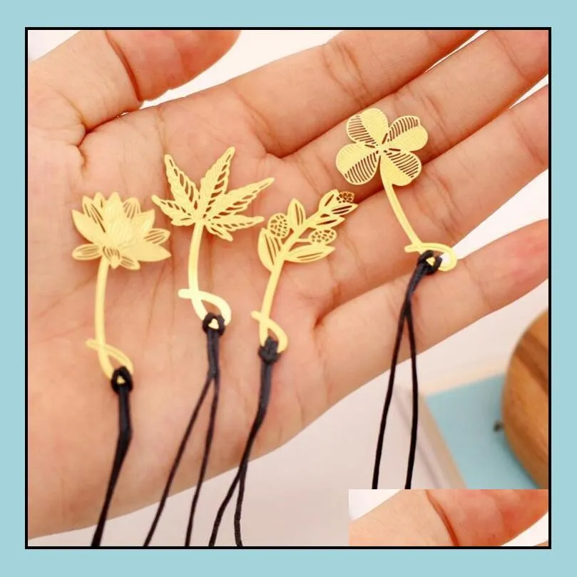 simple fashion metal bookmark student mimosa lotus maple leaf clover bookmarks stationery office school supplies graduation gift