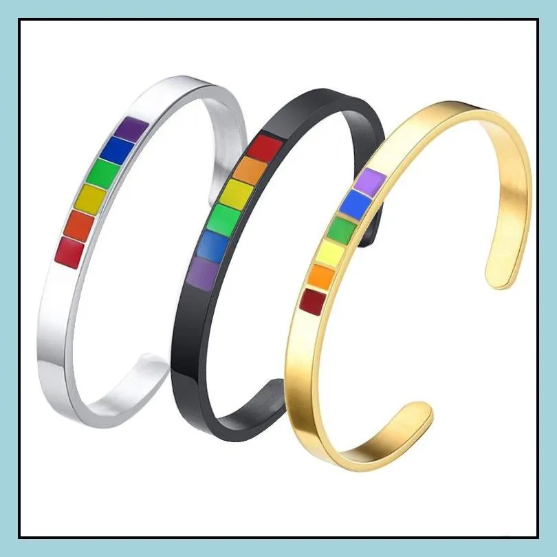 stainless steel open cuff bracelet bangels rainbow gay jewelry personalized letter initial can engrave bracelets jewellry