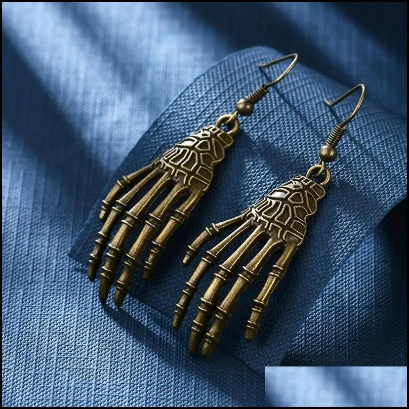 vintage halloween skull hand earring for women and children skull bones dangle earrings