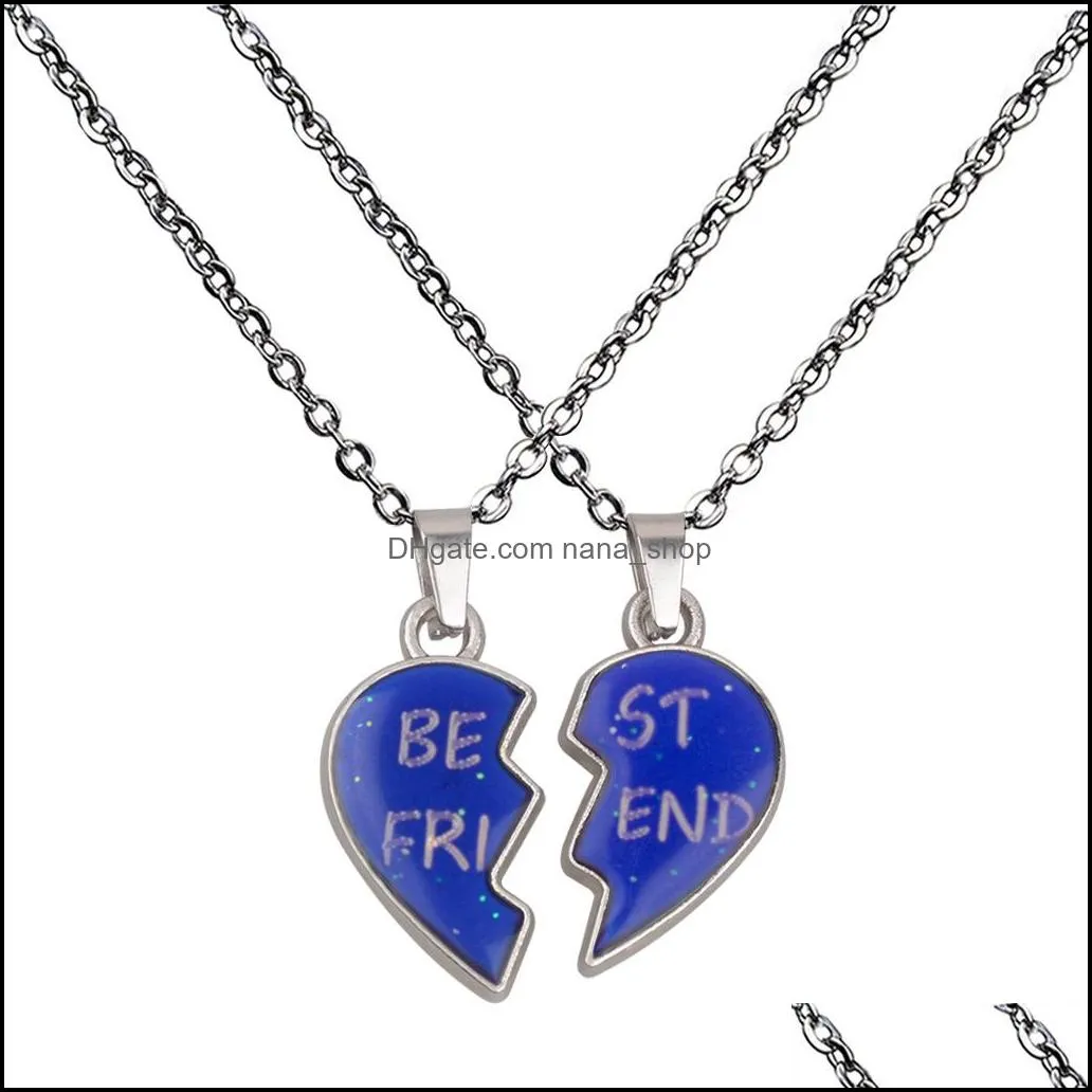 friend broken heart pendant necklace color changing temperature sensing necklaces women children fashion jewelry
