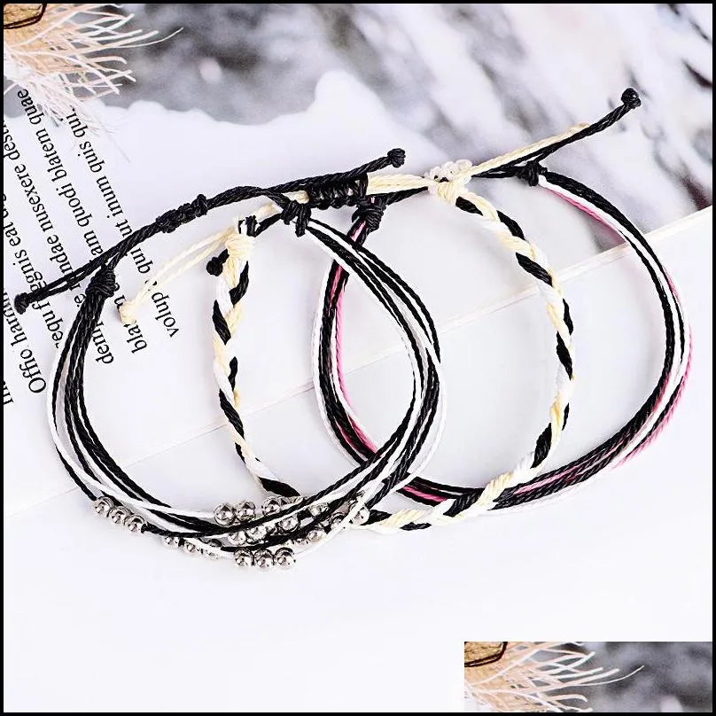 fashion multilayer wax rope bracelet set bohemia jewelry small bead charm bracelets bangles for girl women jewelry