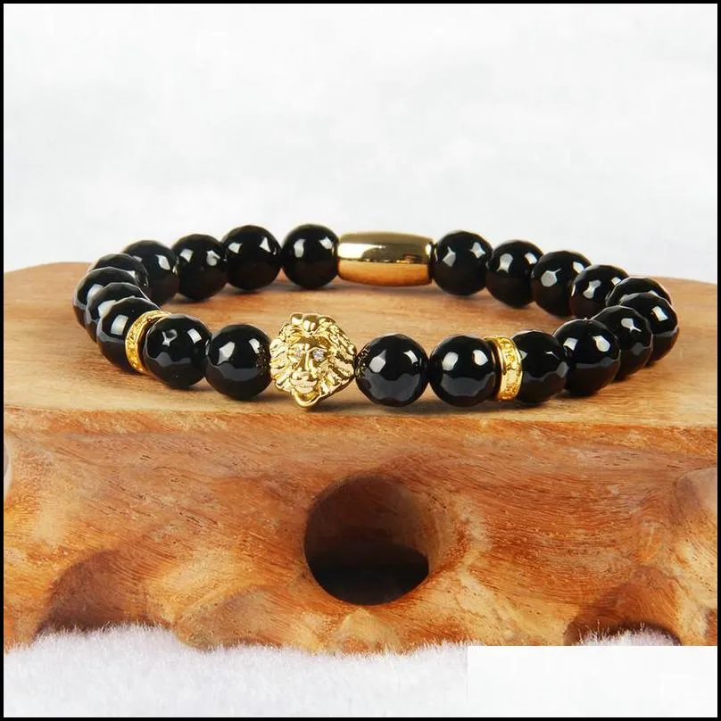 top quality jewelry wholesale 8mm tiger eye stone weathering beads with pvd plated  head bracelets for men