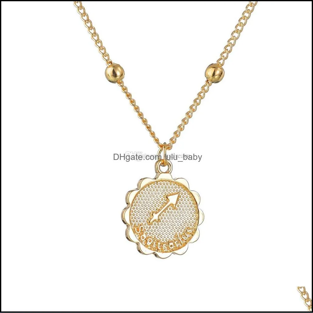 12 constell necklace gold signs pendant women necklaces golden chains coins fashion jewelry for womens birthday gift