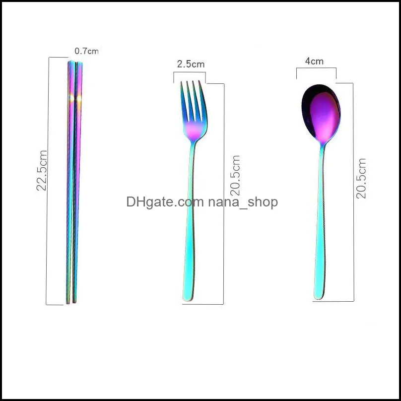 stainless steel spoon fork chopsticks flatware sets gold rainbow chinese food home bar kitchen dessert spoon steak forks