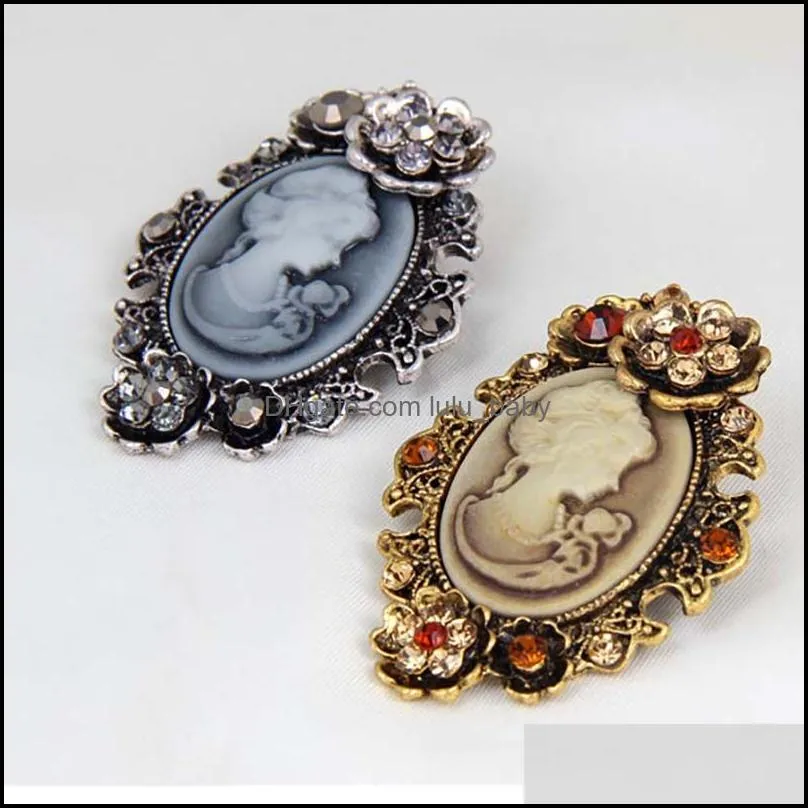 retro crystal lady head portrait brooch pin fashion business suit tops corsage rhinestone brooches fashion jewelry gift