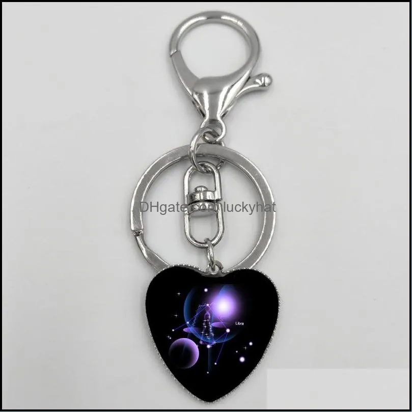 twelve constell heart key rings horoscope sign charm keychain holders bag hangs women men fashion jewelry