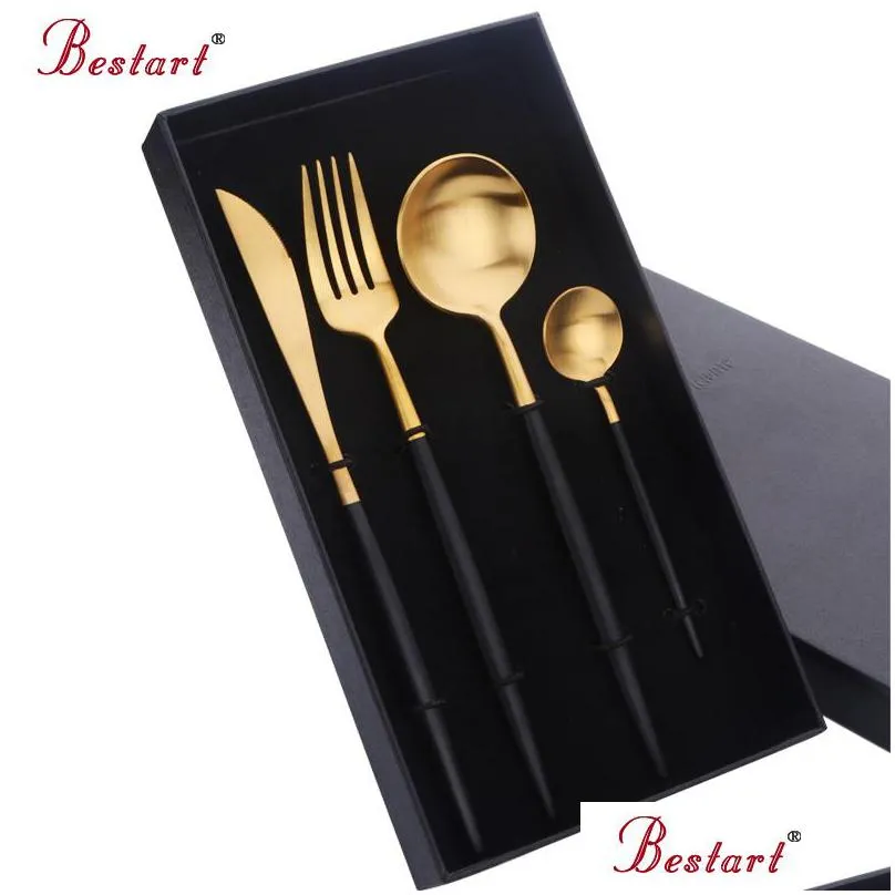 luxury cutipol cutlery with gift box 304 stainless steel western black dinner knife forks sets western dinnerware set for party