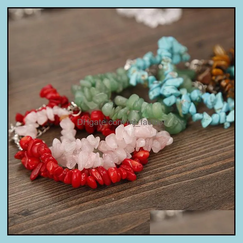 double layers 7 chakra natural stone crystal crushed stone bracelets irregular chips charm bracelets for women tiger eye turquoise fashion jewelry