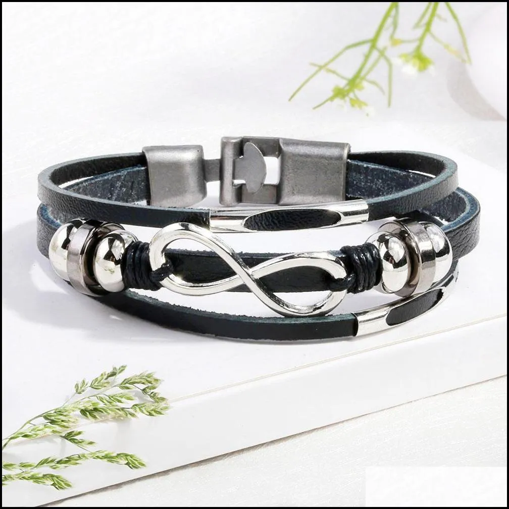 vintage handmade leather bracelet 8 bracelets for women multi layer wrap leather bracelets armband jewelry