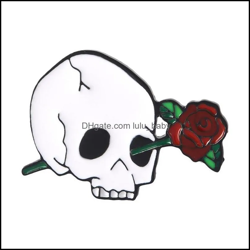 flower rose skull brooch pins enamel lapel pin for women men top dress cosage fashion jewelry