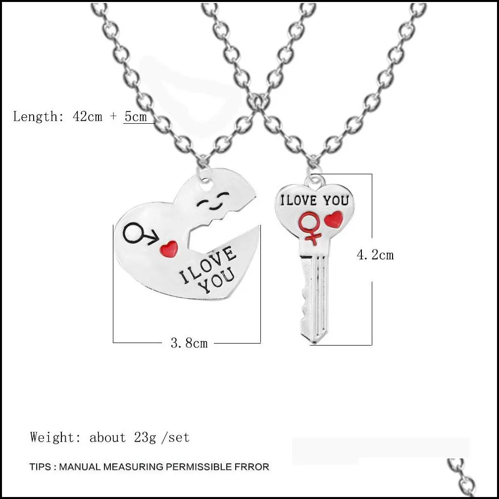 2pcs/set necklace charming jewelry i love you letter heart key pendant necklaces sweater chains fashion gift