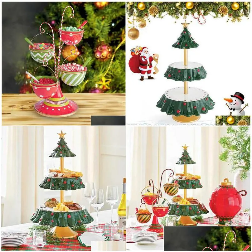 christmas decorations 2022 christmas snack stand 2 tier resin food serving tray cupcake holder bowl table decoration ornaments rack