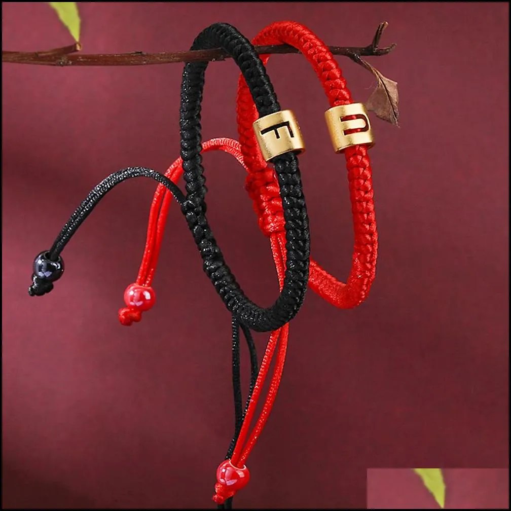 handmade rope braided bracelet red black rope tibetan buddhist love lucky mexican friendship letter charm bracelets for women men