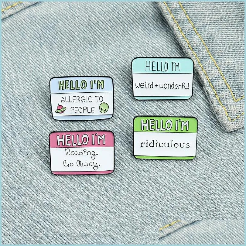 english hello label brooches pins enamel letters lapel pin tops bags dress badge for women men fashion jewelry