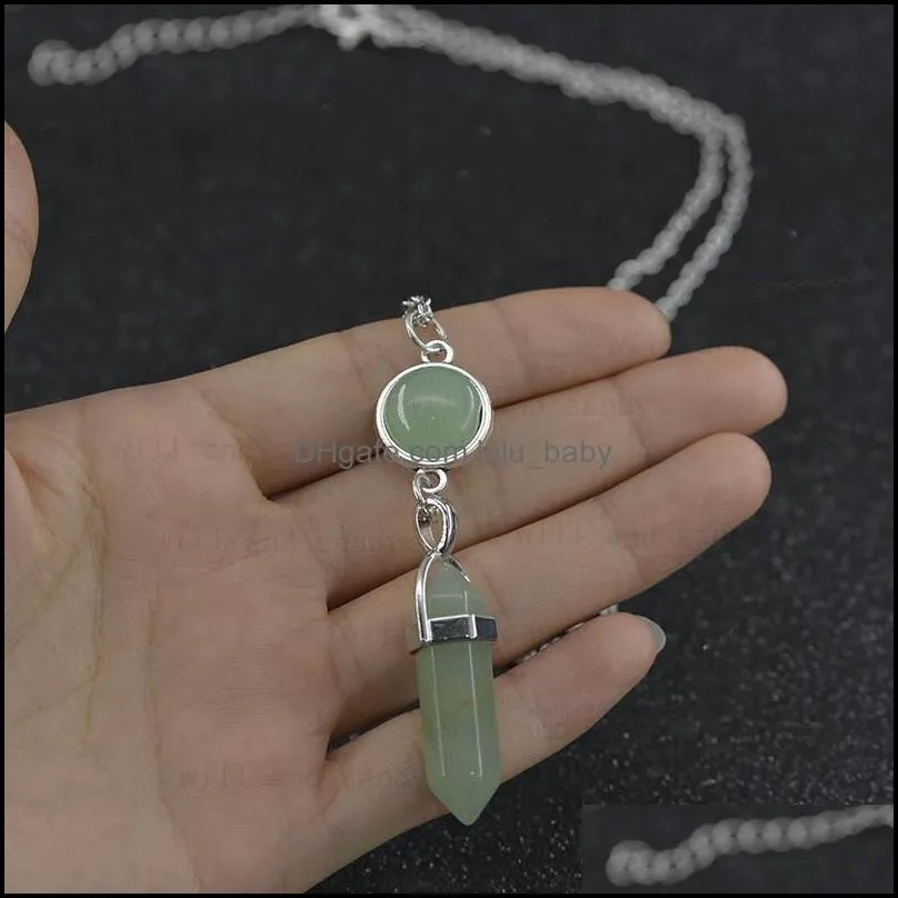 natural stone bullet healing point pendant necklaces tiger eye turquoise aventurine crystal stone quartz hexagonal necklace for women fashion jewelry