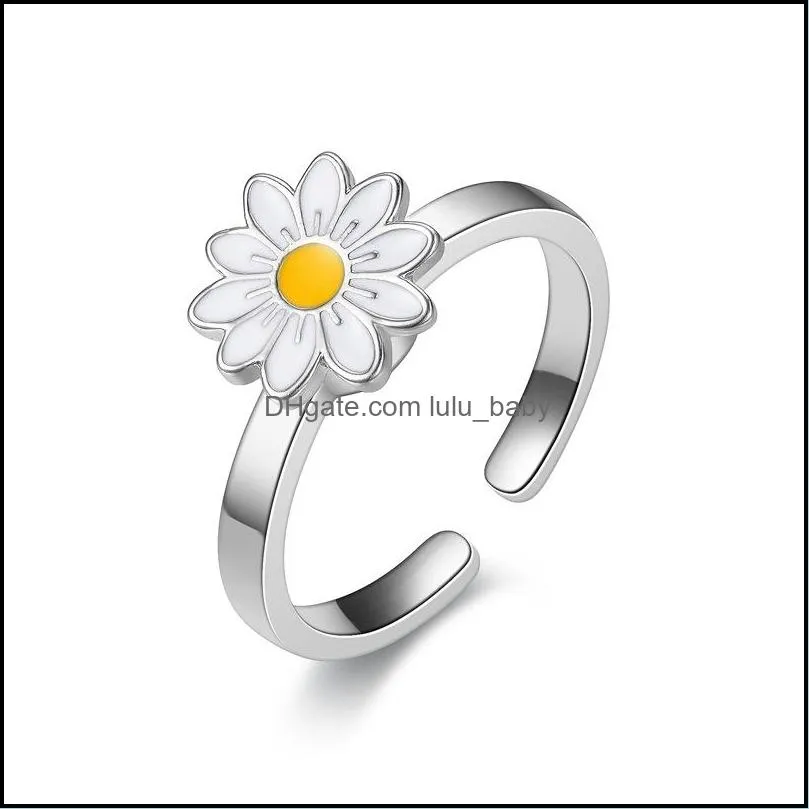 rotatable open size rings adjustable diamond eye sunflower daisy decompression womens microinlay zircon flower rings fashion jewelry