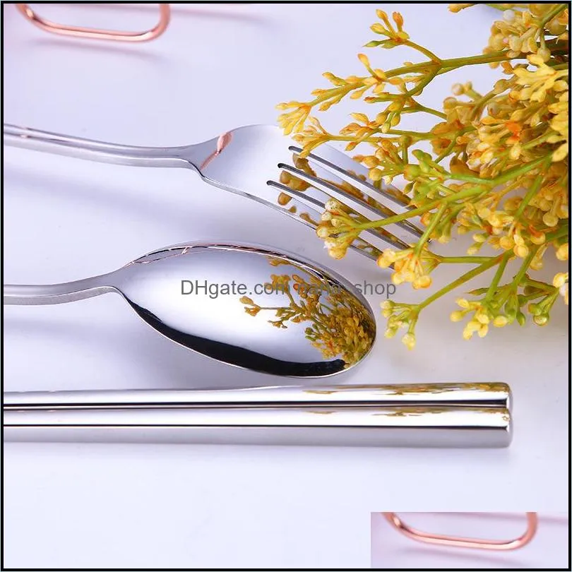 stainless steel spoon fork chopsticks flatware sets gold rainbow chinese food home bar kitchen dessert spoon steak forks