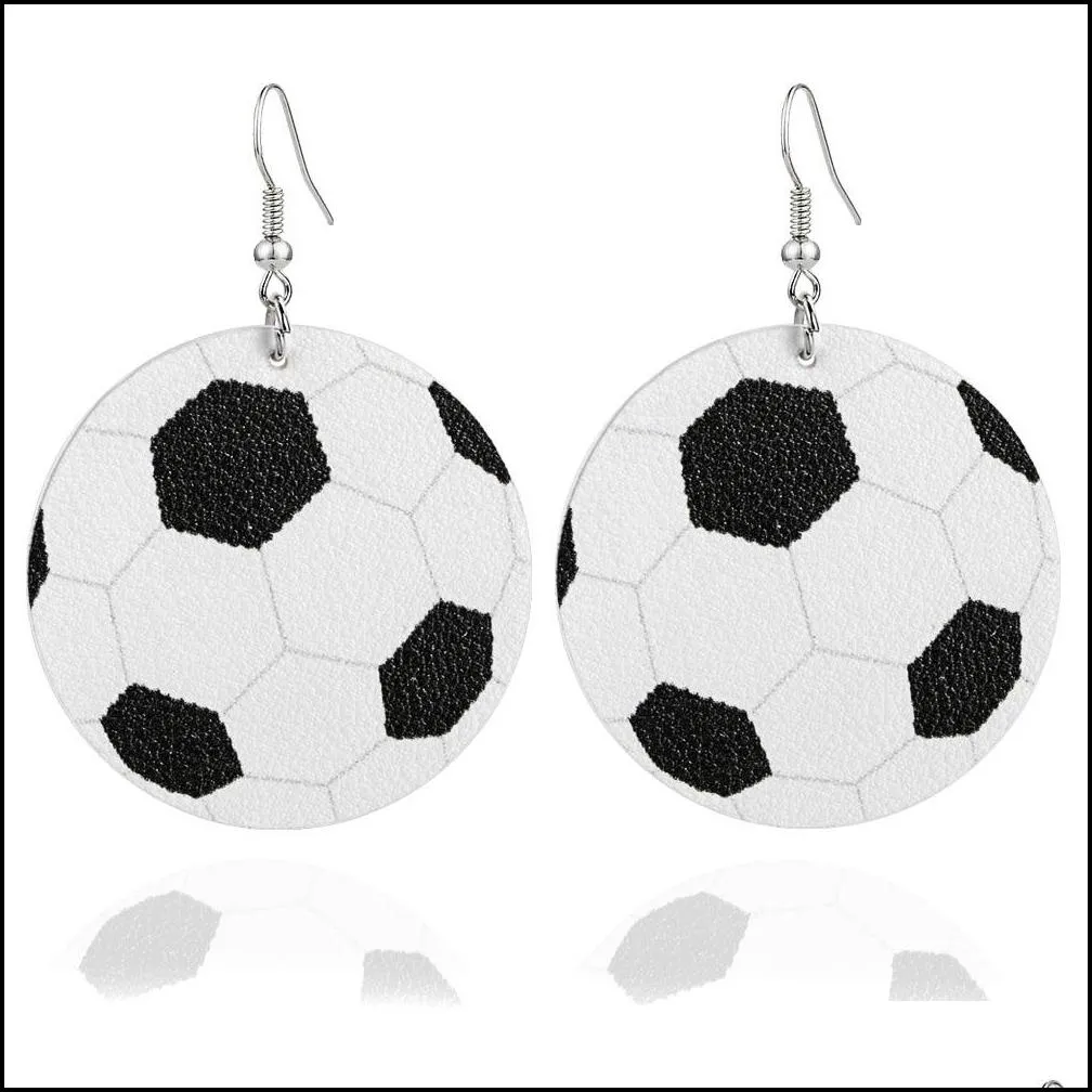 new sports round leather earrings football basketball vollyball evil blue eye light weight leather ball round dangle earring for women