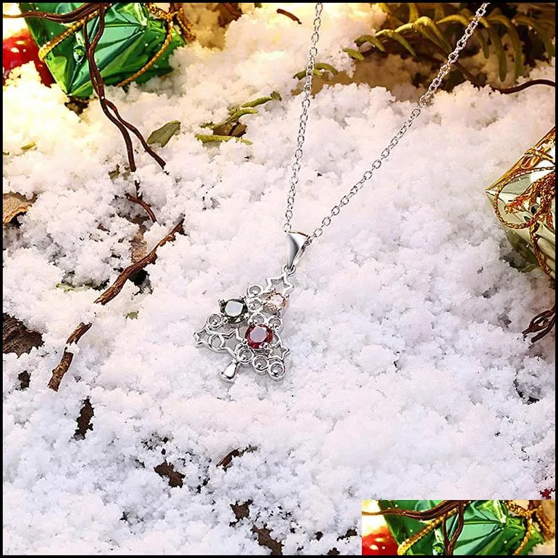 christmas tree big crystal necklaces pendants rose gold silver color choker women fashion wholesale jewelry gift for girls