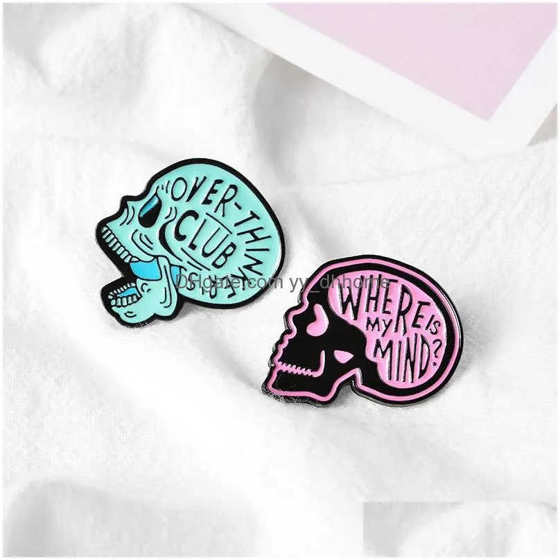 cartoon letter pink blue skull head brooches for women paint lapel pins funny creative badges denim shirt gift bag accessories collar