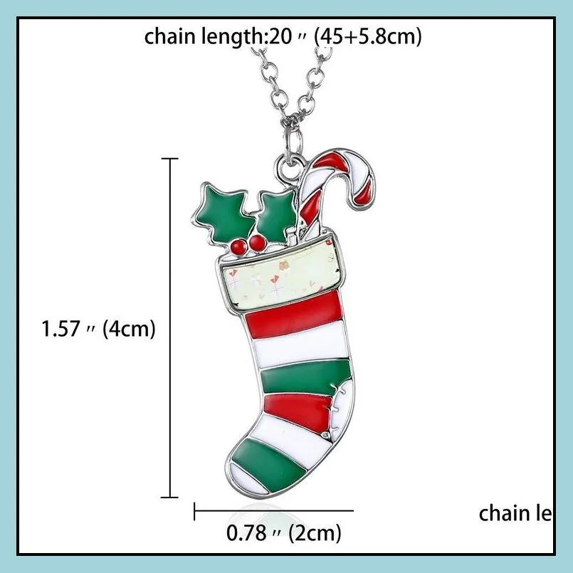 christmas necklace enamel jewelry print snowman deer socks christmas tree pendant cute necklace new year gift for kids