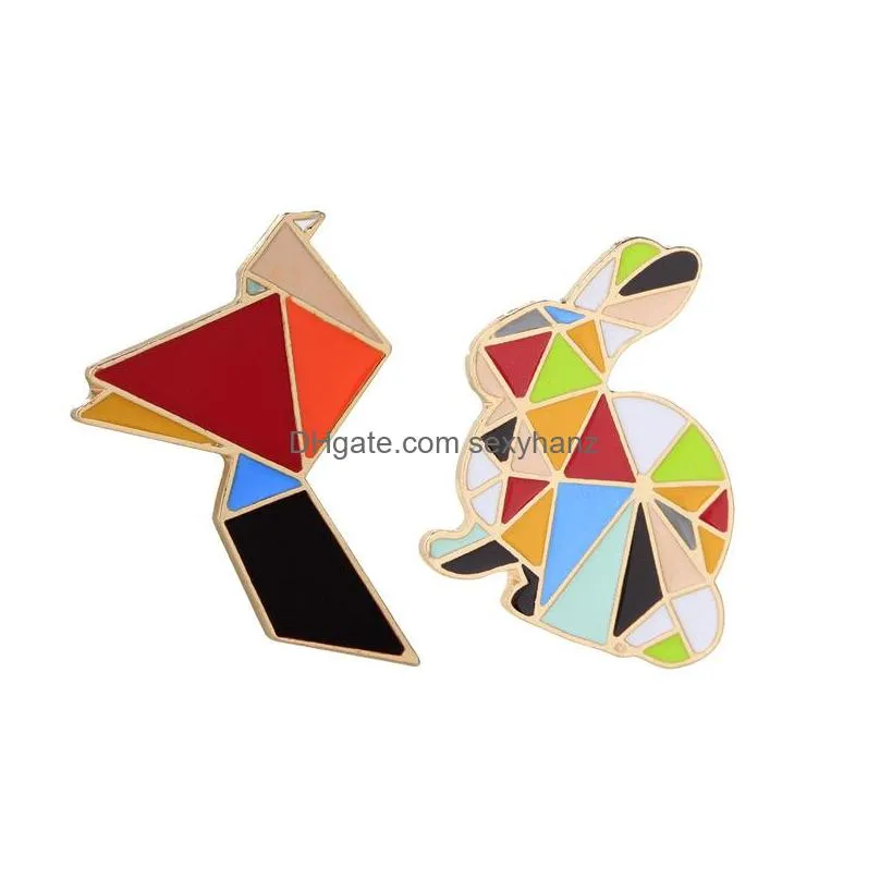 cartoon colorful geometric paper cranes brooch pins funny enamel brooches for girls gift jewelry badges bag clothes accessories shirt