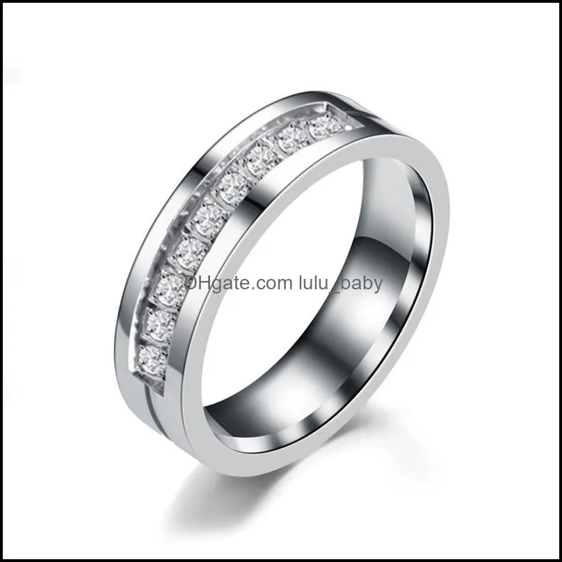 stainless steel diamond ring band gold zirconia groove women men rings engagement wedding fashion jewelry