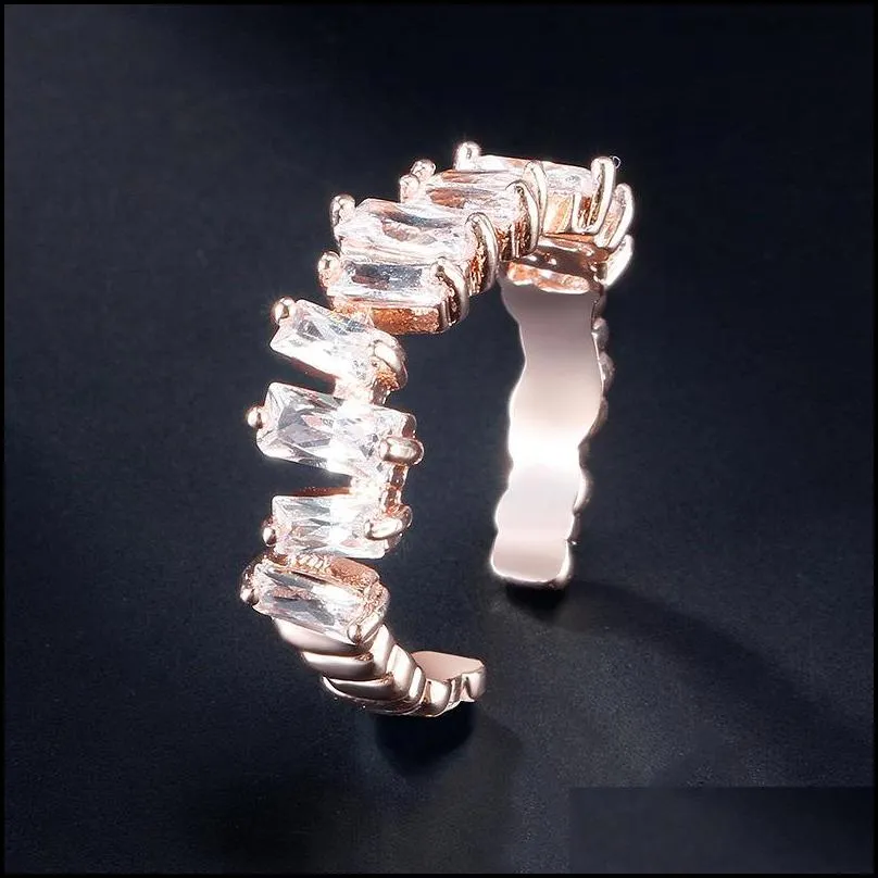 adjustable irregular square rainbow rings fashion zircon cz wedding ring silver unique open cuff women finger rings dancing party