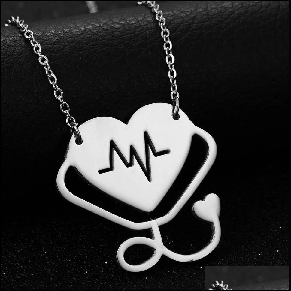 fashion medical stethoscope necklace stainless steel i love you heart stethoscope necklace jewelry for nurse doctor jewelry gift