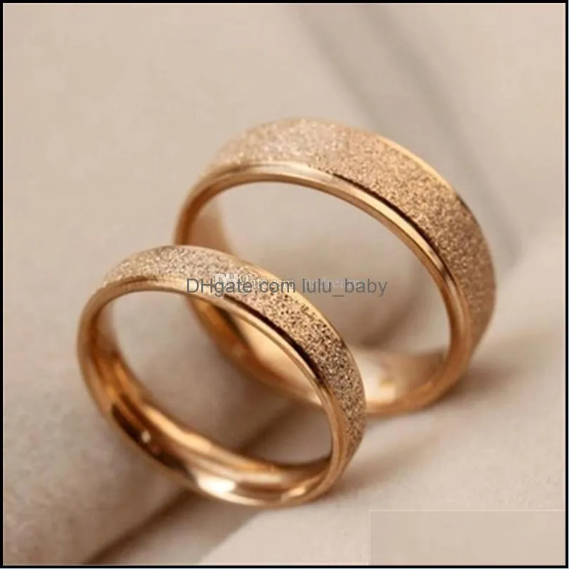 stainless steel dull polish ring rose gold frosted engagement wedding women men rings fashion jewelry