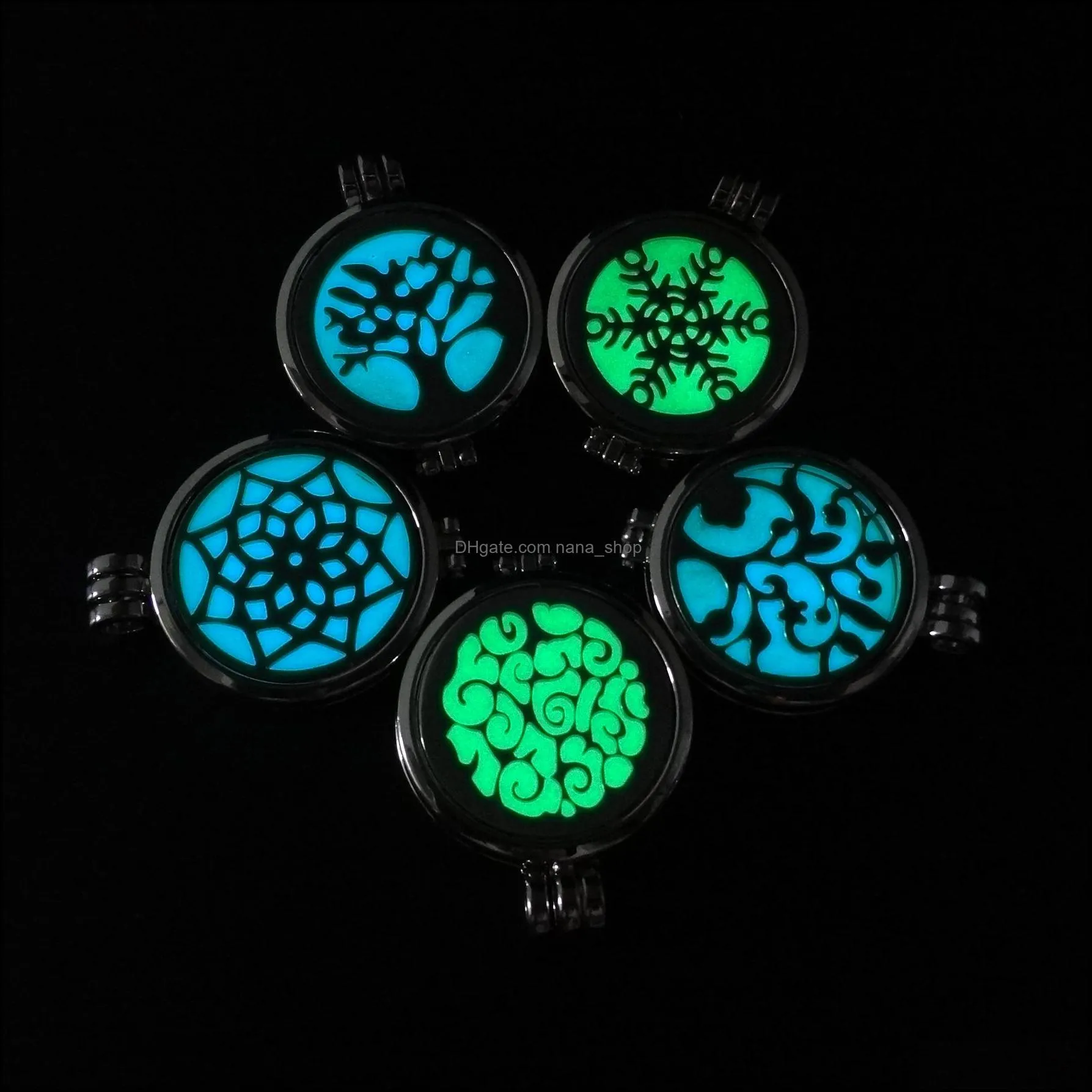 tree of life cross snowflake hollow luminous aromatherapy necklace stainless steel perfume dispenser locket cross pendant necklaces