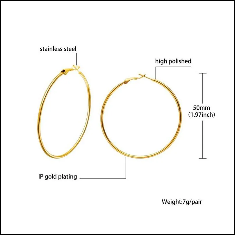 fashion high quality stainless steel hoop earring new polishing simple circle women silver gold color earrings