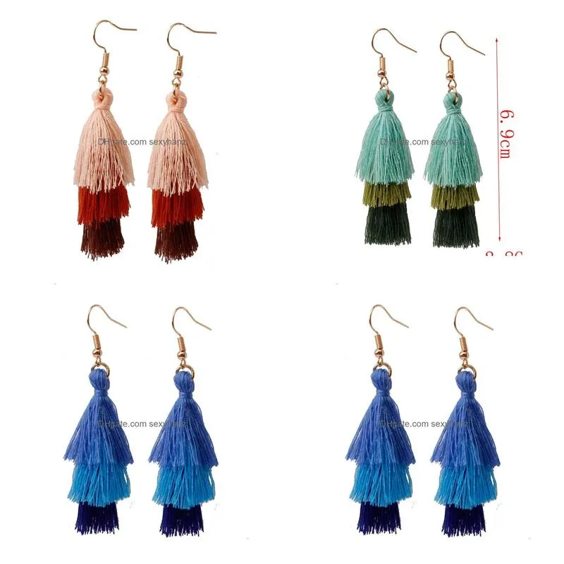 summer bohemian style ethnic tassel earrings for women chandelier earring handmade wool gradient personality multilayer ins design ear