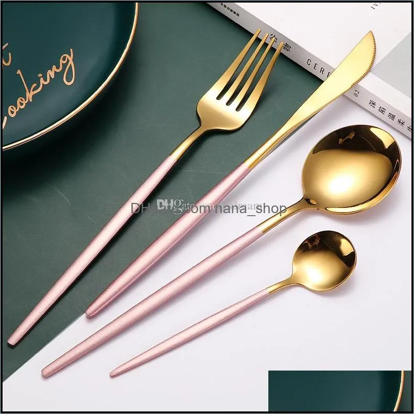 stainless steel stoving varnish handle spoon fork knife flatware set gold home el teaspoon steak knives