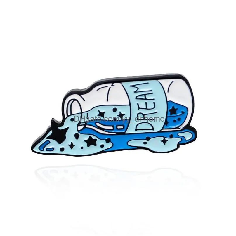 cartoon designer dream chasing drift bottle brooches for women letter ribbon friends enamel pin costume jewelry metal badges denim shirt bags small