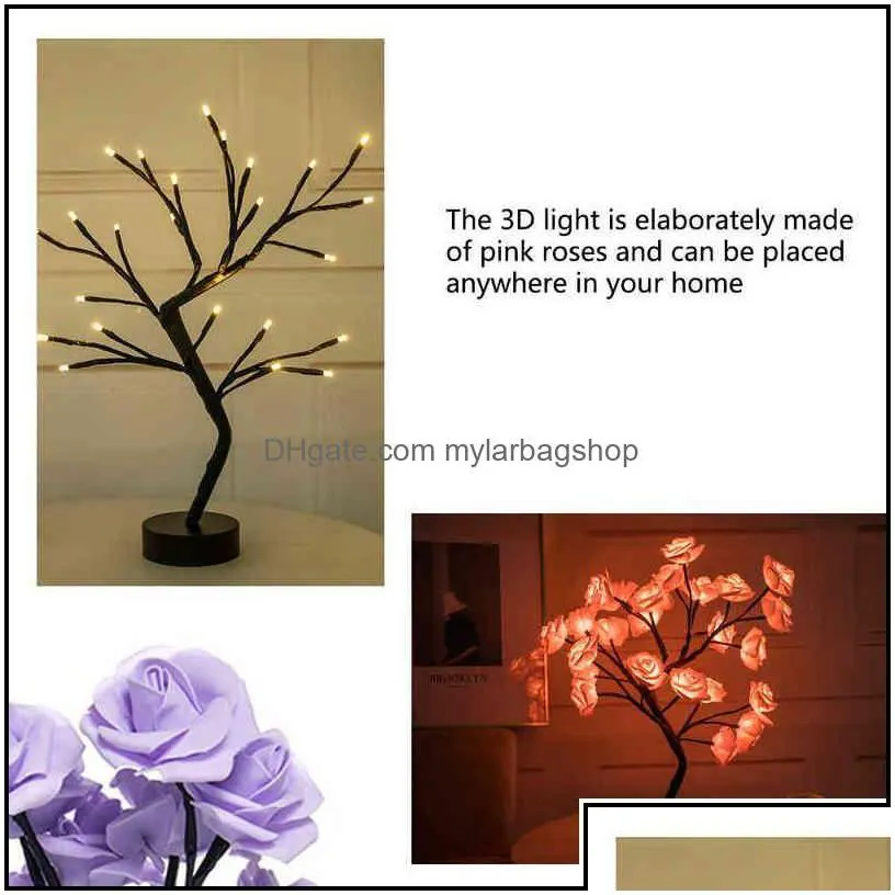 christmas decorations festive party supplies home garden led table lamp rose flower tree usb night lights decoration gift for kids room