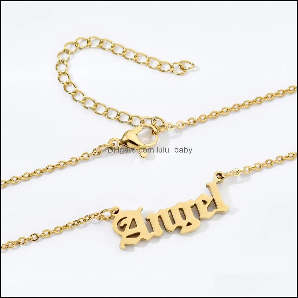 word angel pricess brat pendant necklace stainless steel silver gold chains necklaces women fashion jewelry