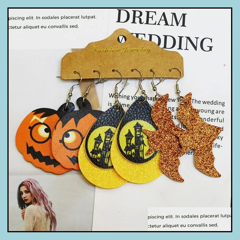 halloween christmas leather earrings charm 4 pairs skeleton owl pumpkin drop festival dangle earring for women jewelry