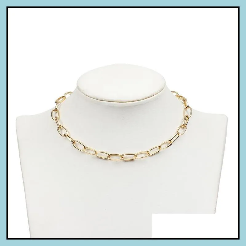 hot selling punk style link chain necklace jewelry gold plated simple short circle chain collar choker necklace for women