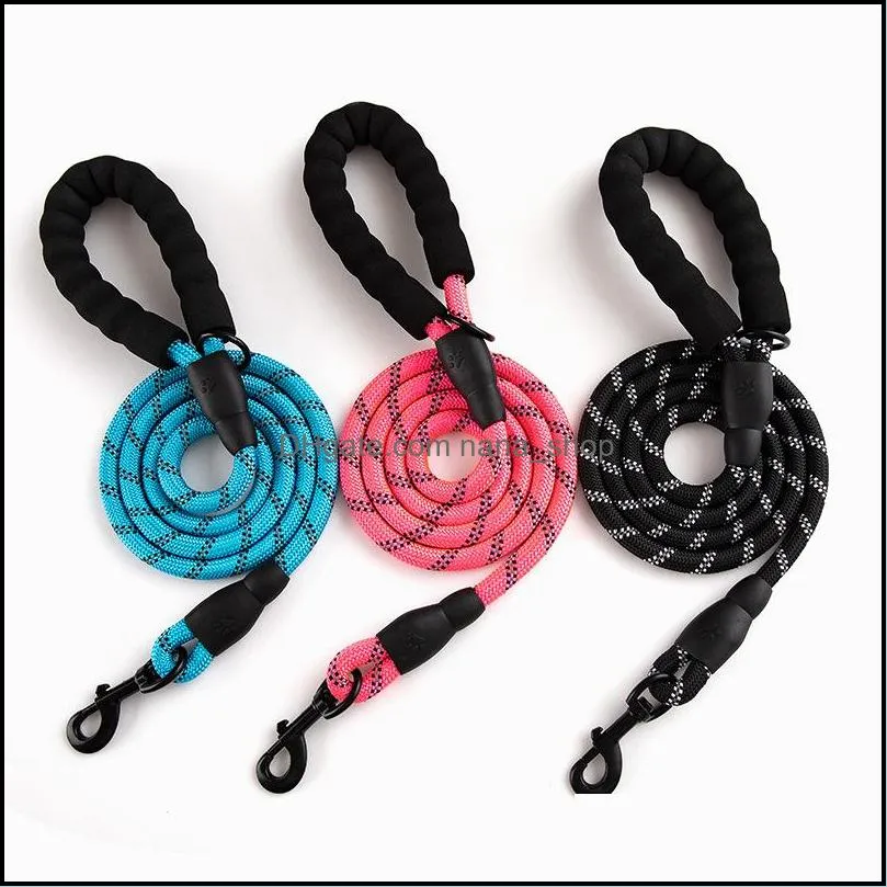 padded handle nylon heavy duty reflect light dog leashes with hang ring for dogs bottle bowls pet supplies