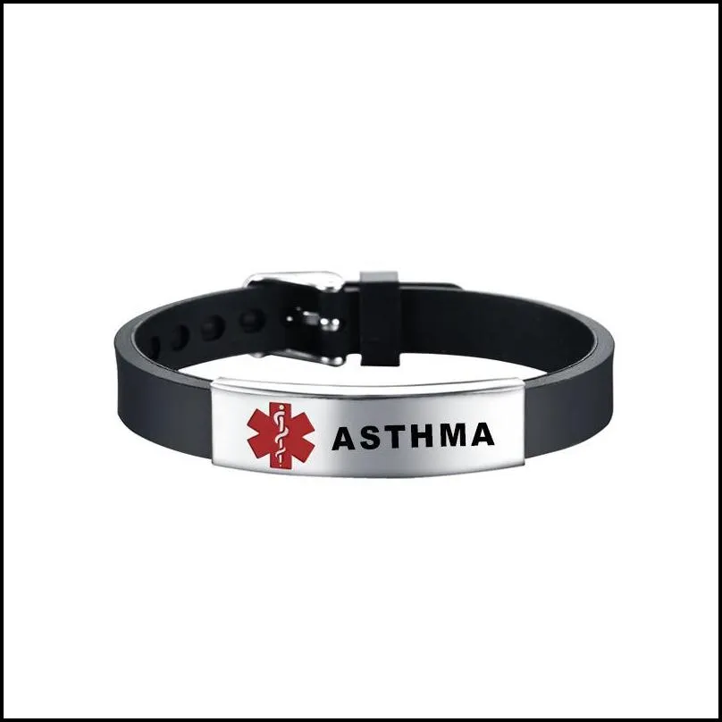 creative red medical alert bracelet women epilepsy diabetes sos stainless steel bracelet jewelry