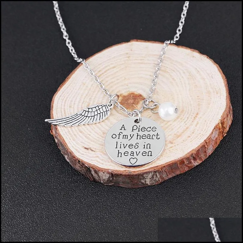 a piece of my heart lives in heaven personalized handwriting necklace vintage silver memory angel wing remembrance necklaces for women
