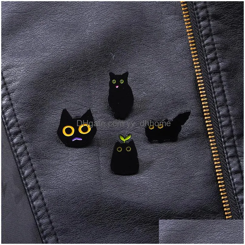 cute animal enamel pins creative brooches 4pcs /set black cat brooch for girls cartoon badge jewelry gift bag accessories