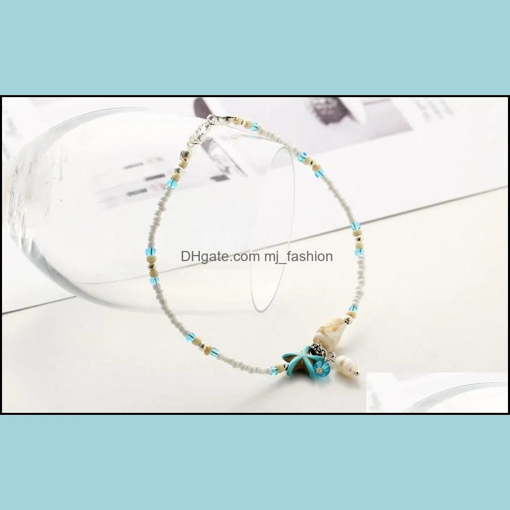 conch starfish pearl bead chain anklets bracelets beach foot chain fashion jewelry for women